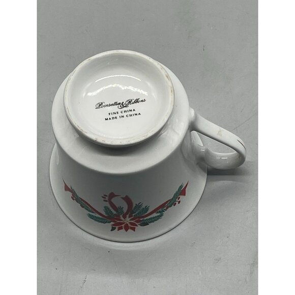Poinsettia Ribbons Christmas tea cup white gold trim red flower ribbon READ - Picture 5 of 5